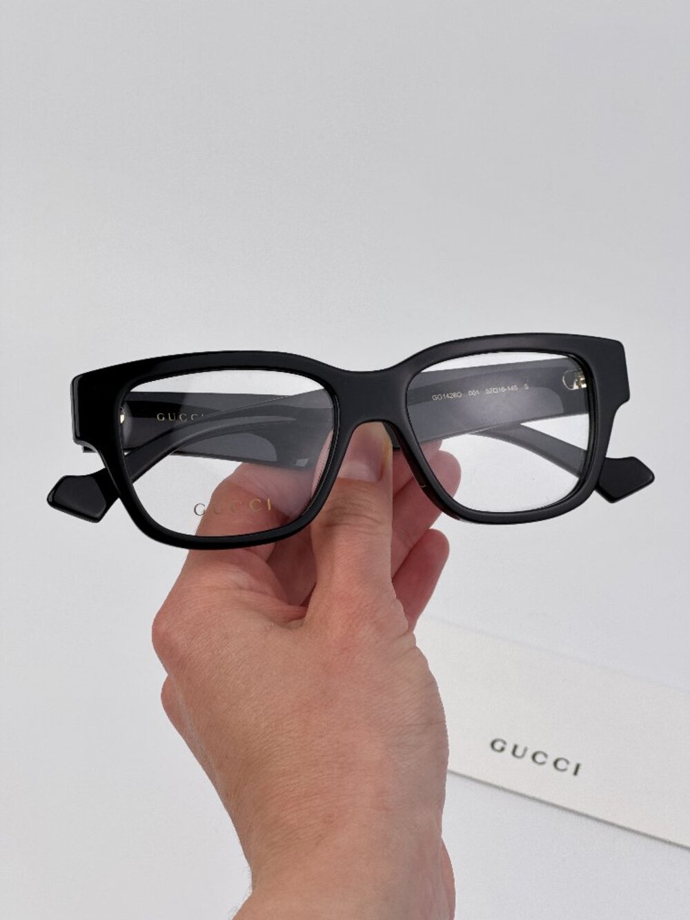 Gucci GG1428O 001 Square Eyeglasses Shiny Black NEW AUTHENTIC